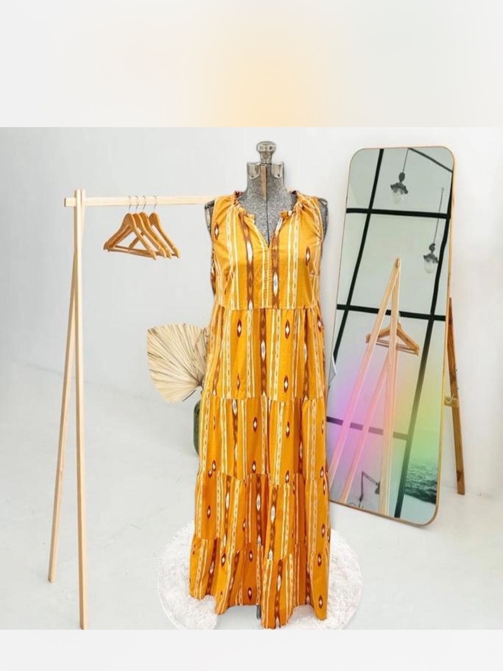 Sonoma Mustard Yellow Tribal-Print Tiered Maxi Dress
